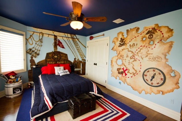 maritim-nautiska-pojkar-rum-vintage-världskarta-vägg-dekoration-takmålning