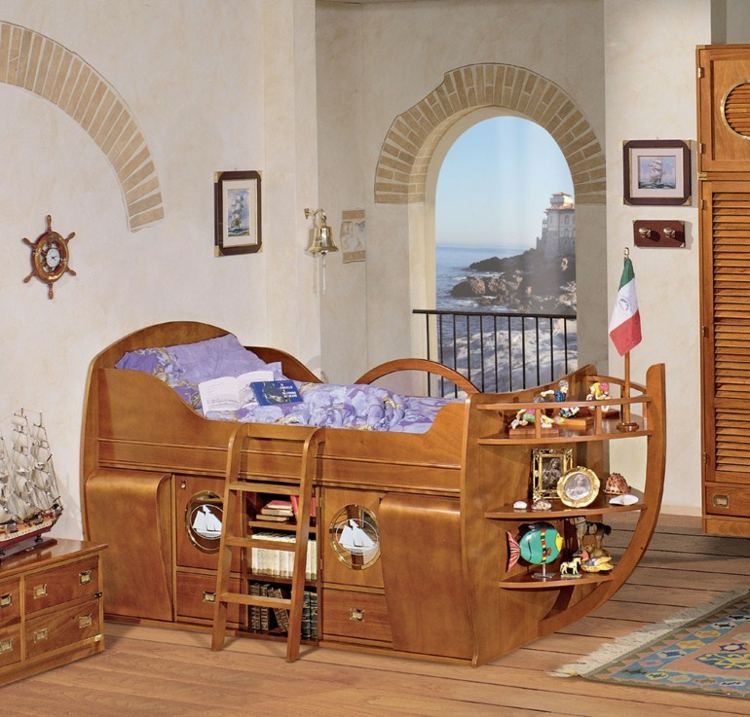 Pirat tema barnrum design idéer loft säng sänglåda