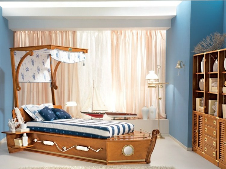 Barnrum design säng skepp form trä möbler