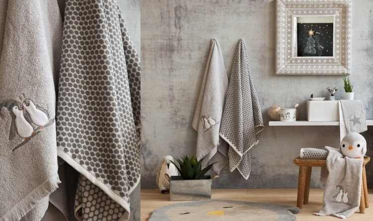 barnrum-design-hem-tillbehör-badrum-grå-deco-pingviner-handdukar