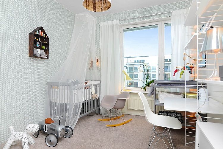 Nursery skandinavisk stil skrivbord baby säng
