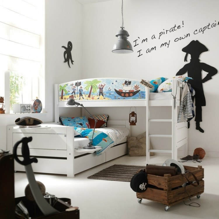 barnrum vit pojke pirat tema loft säng vägg dekal låda