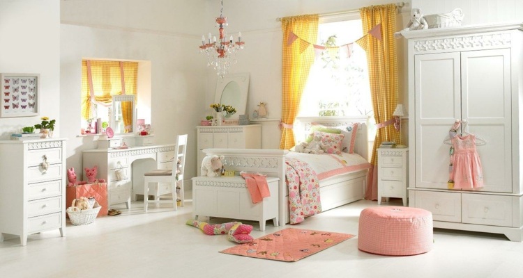 barnrum i vita möbler pall lax gardiner gul byrå