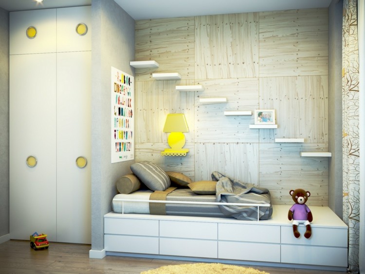 barnrum i vit modern inredning hylla säng garderob