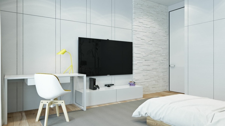 barnrum vit minimalistisk accent vägg sten lowboard tv