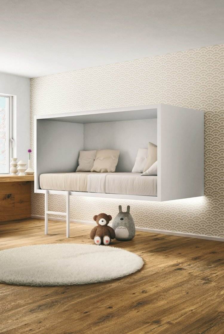 möbler-barnrum-vägg-loft-säng-låda-form-vit-matta-rund belysning