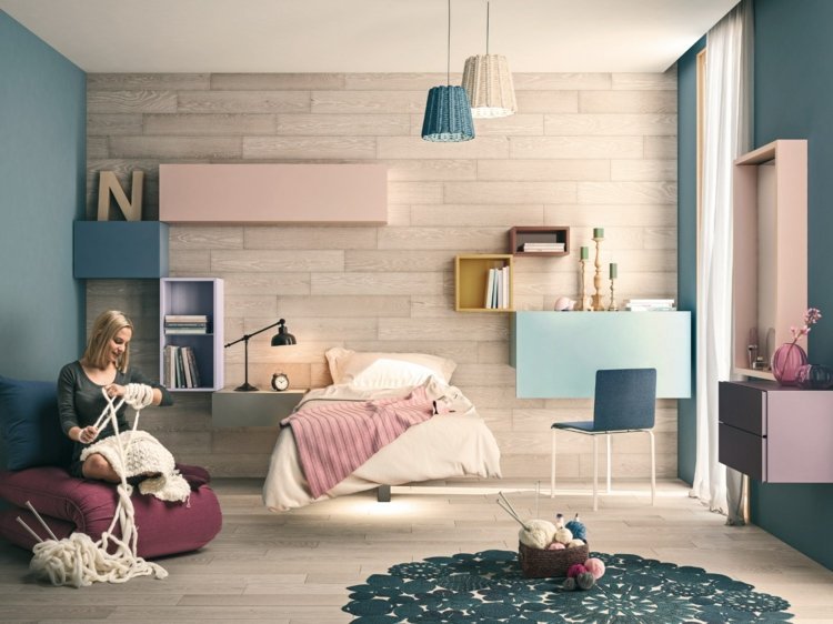 barnrum-möbler-inredning-idé-modern-trä-vägg-färgglad-design