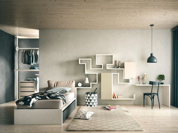 möbler-barnrum-ljus-interiör-bokhylla-dekorationer-väggdekoration