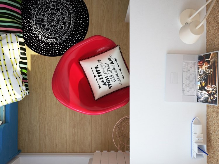 Barns lekfulla design sits skal röda skrivbord stol säng mattor