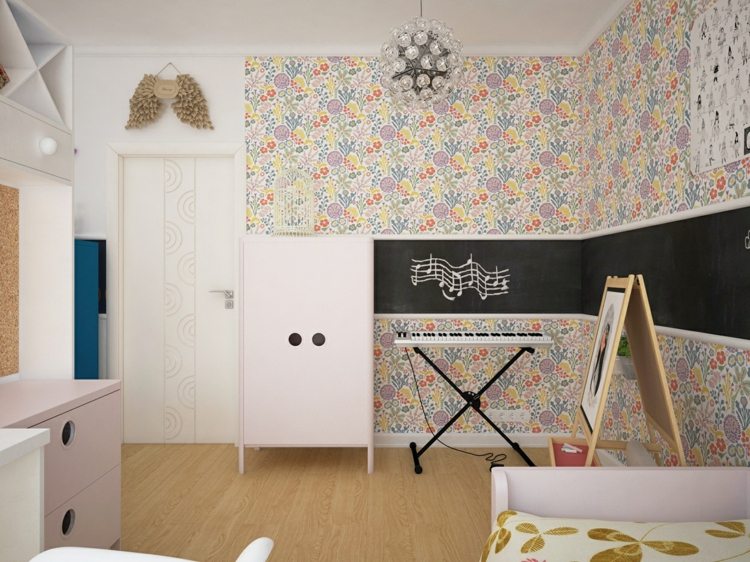 barnrum lekfull design ränder svart tavla färg garderob tapet feminin lampa