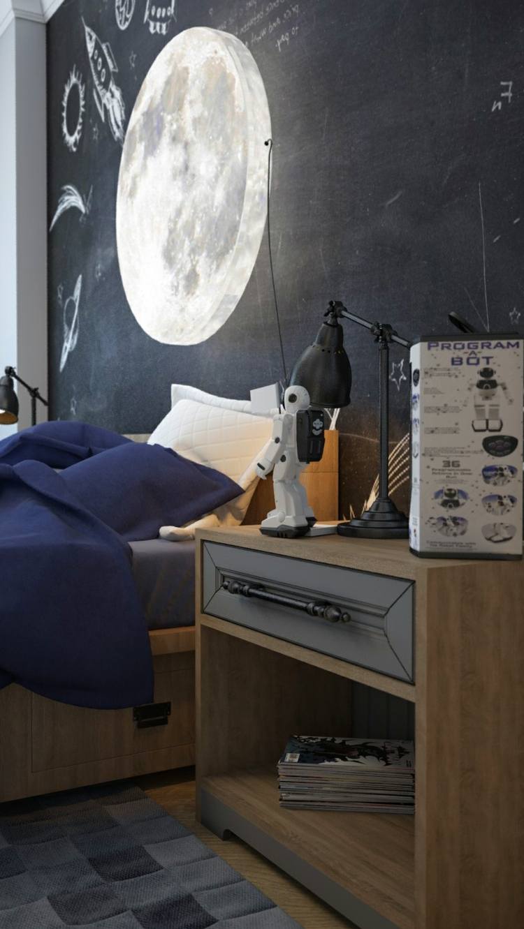 barnrum med lekfull design sängbord skåp matta geometriska mönster