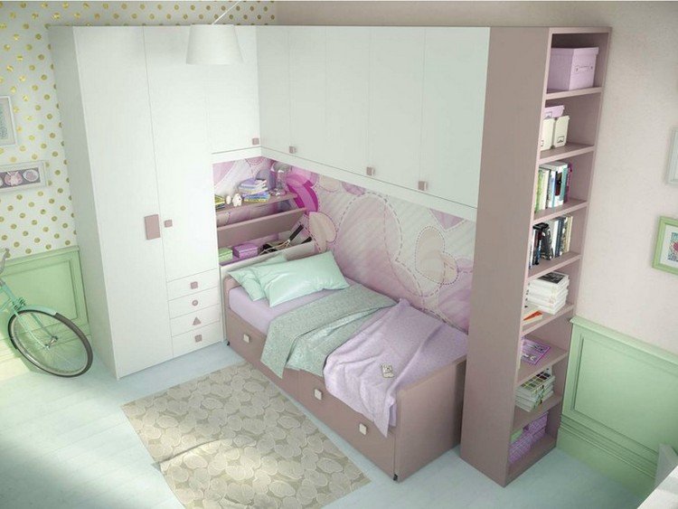Barnrum och ungdomsrumsmöbler enkelsäng-förvaring-garderob-hyllor-rosa-vit-930