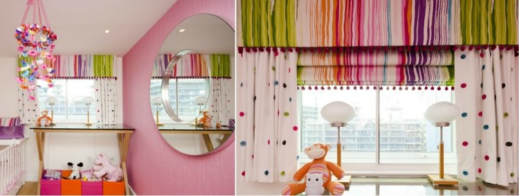 gardin-design-barnrum-färgglada-färger-accent-ränder-regnbåge-prick-mönster-diy-bobble-band