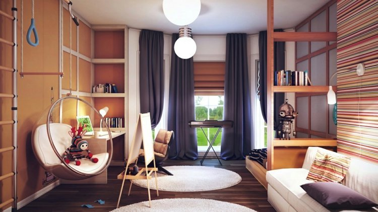 barnrums gardindesign modern-beige-blå-möblerad-ungdomsrum