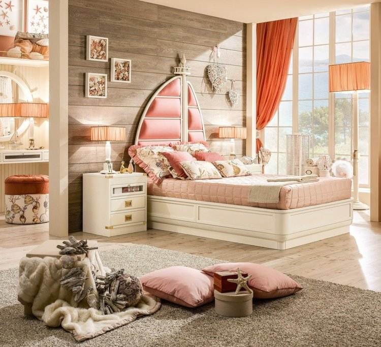 gardin-design-barnrum-orange-maritimt-neutralt-rosa-skepp-säng-segel-sänggavel