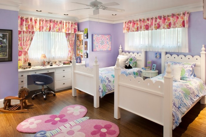 Barnkammargardiner-rena gardiner-tjejs rum-väggfärg-lila