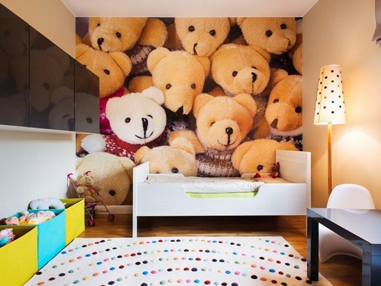 barnrum-vägg-design-idéer-fototapet-plyschdjur-nallebjörn