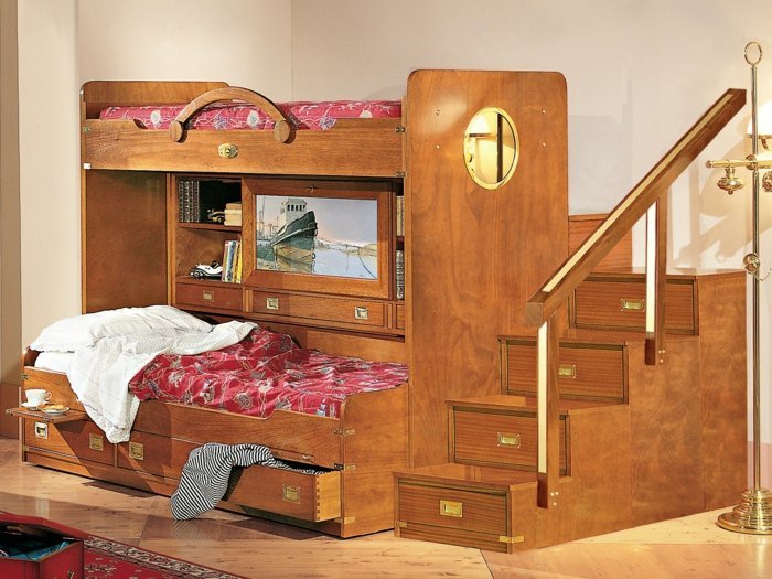 barnrum pirat design loft säng stuga gäst säng trappor