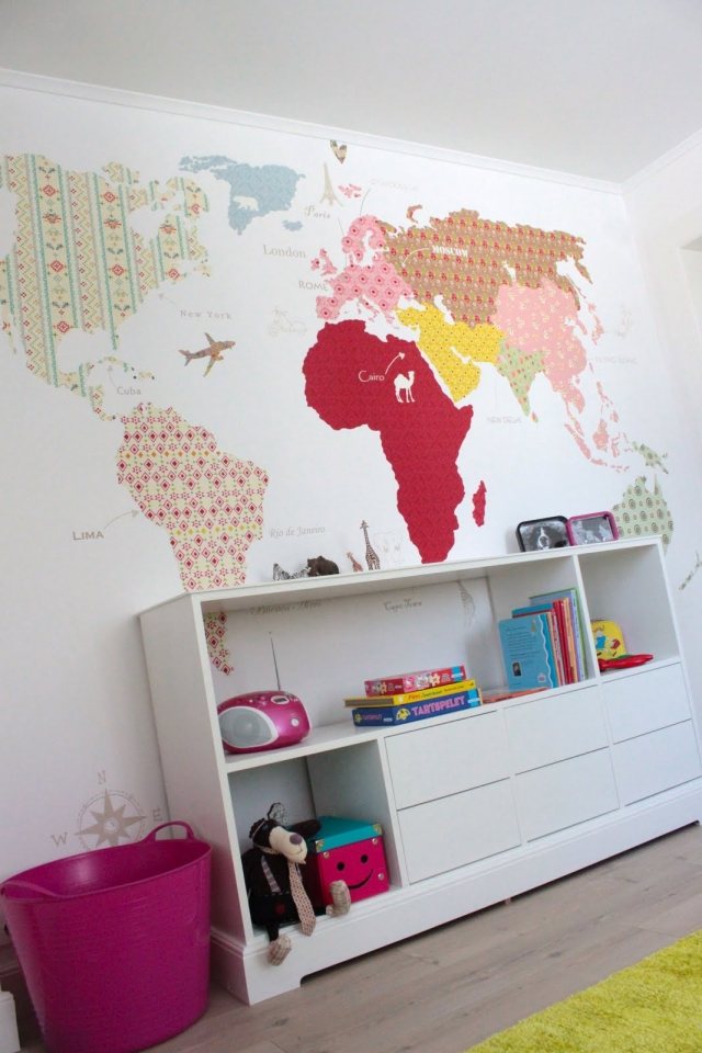 barnrum-väggar-design-idéer-världskarta-lapptäcke