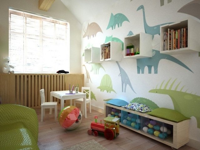 plantskola-väggar-design-idéer-pojkar-tapeter-dinosaurier