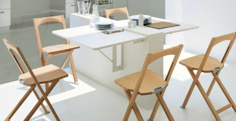 fällbord vägg kök matbord idé moderna stolar trä