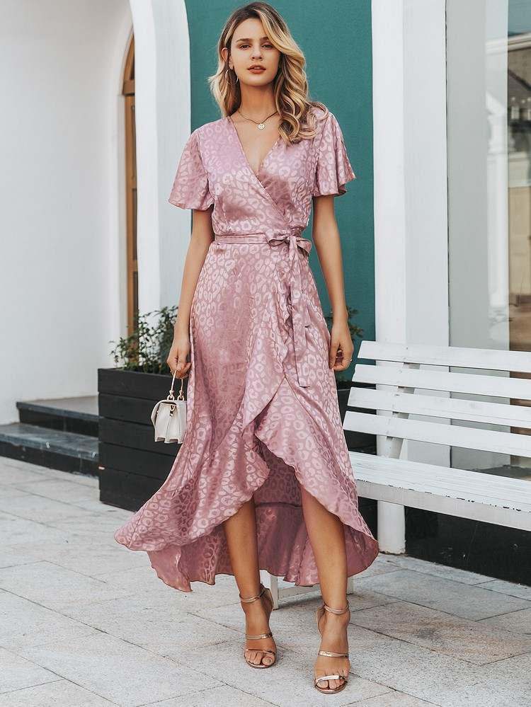 Bröllopsklänning gäst romantisk wrap klänningar outfit för sommarbröllop