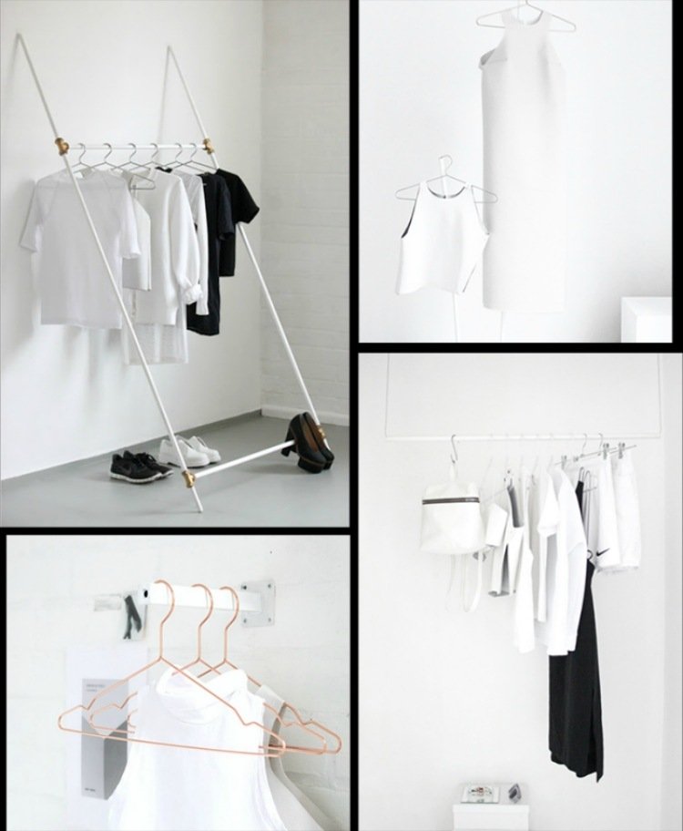 Kläder-skena-garderob-minimalistisk-diy-vit-svart-kreativ-kläder