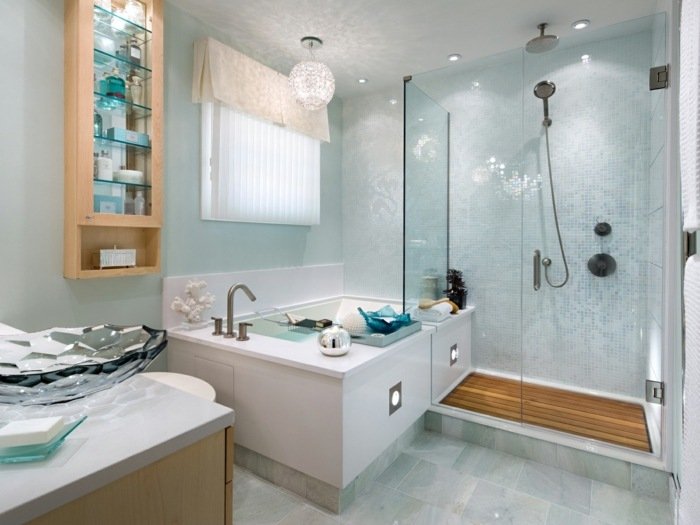 badrum dusch badkar ljusblå praktiska möbler