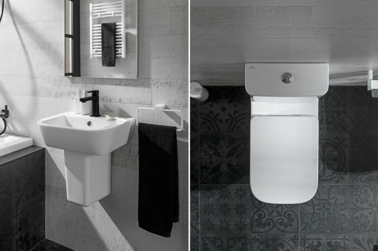 små badrum monokrom design-handdukstork-vägg-tillbehör