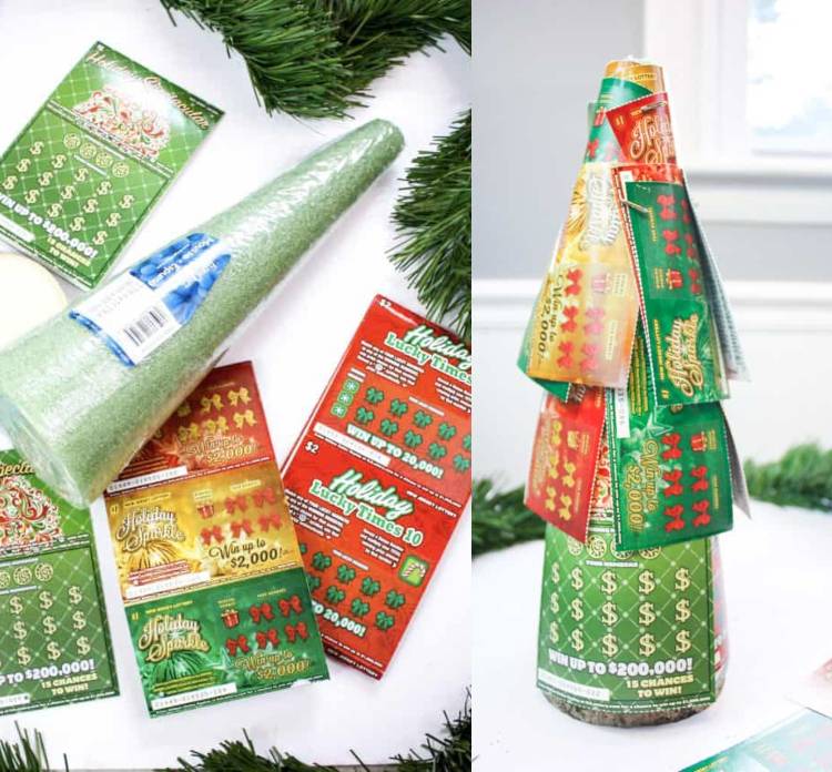 Lotto biljetter som en julgran förpackning idéer för julklappar till mannen