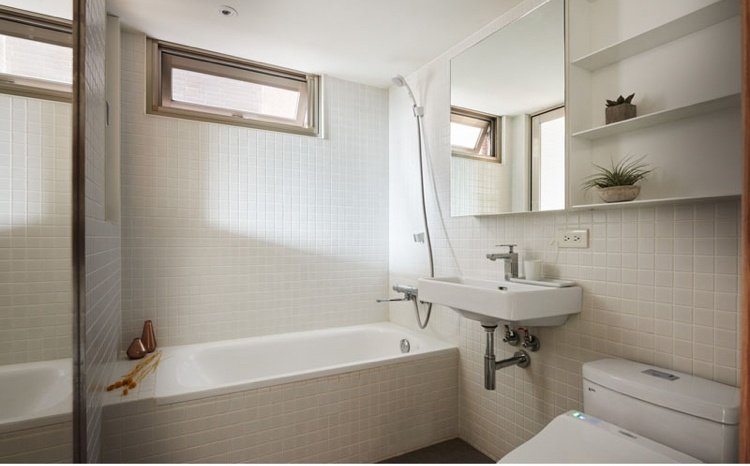 små-rum-inredning-ett-rum-lägenhet-badrum-badkar-vit