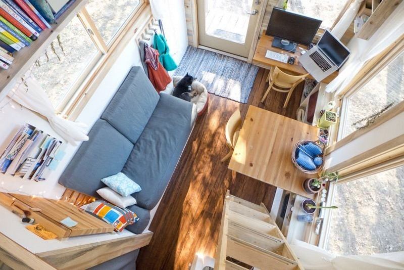 Inrätta små rum, soffa-mini-hus-designa trä
