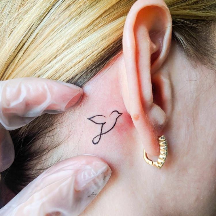 duva minimalistiska små tatueringsmotiv bakom örat för kvinnor