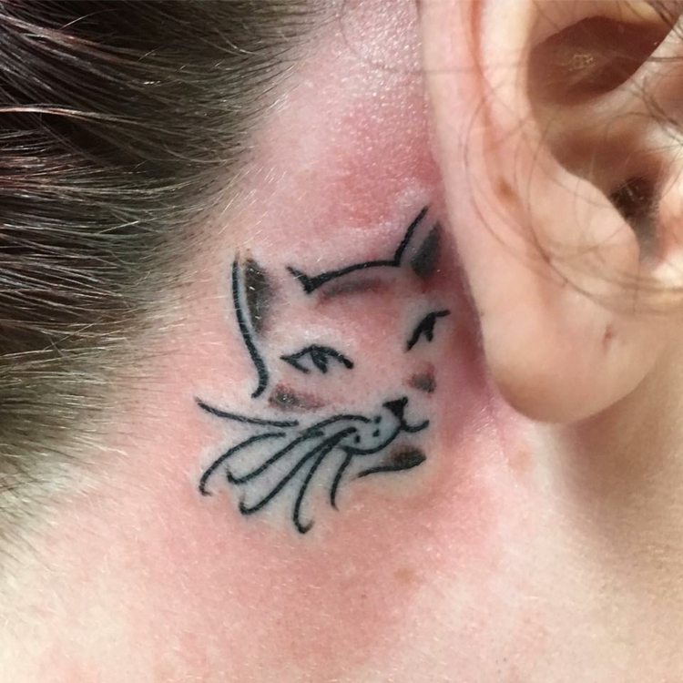 mini tatuering bakom örat katt helt enkelt kvinnor
