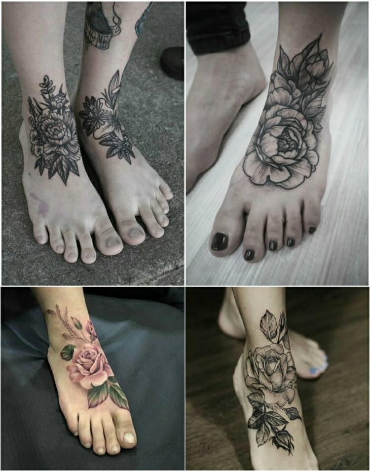 Fot tatuering kvinna blommor ros tatuering tatuering idéer