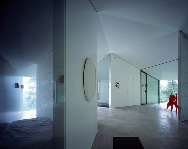 modern minimalistisk arkitekturvilla mitt i skogsinteriören
