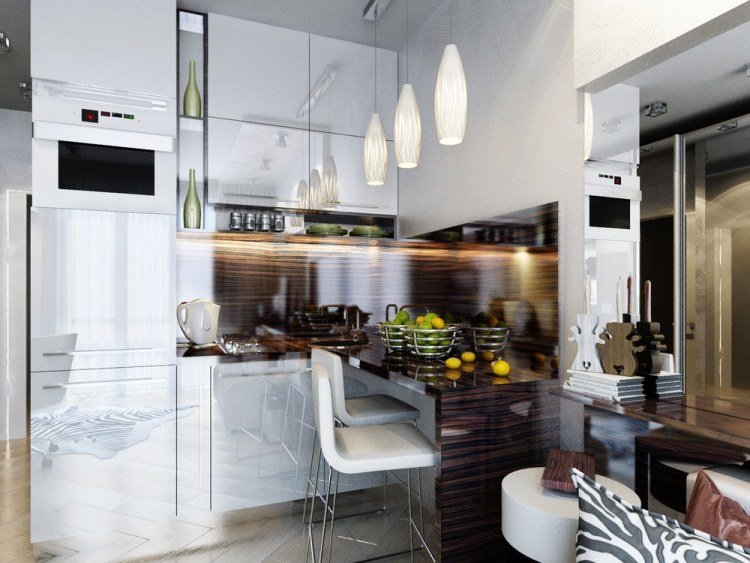 liten lägenhet-möblering-30sqm-inbyggt kök-vit-högglans köksbänk