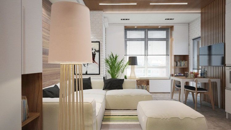 liten-lägenhet-inredning-30sqm-inredning-design-modern-vit-trä-väggbeklädnad-soffa