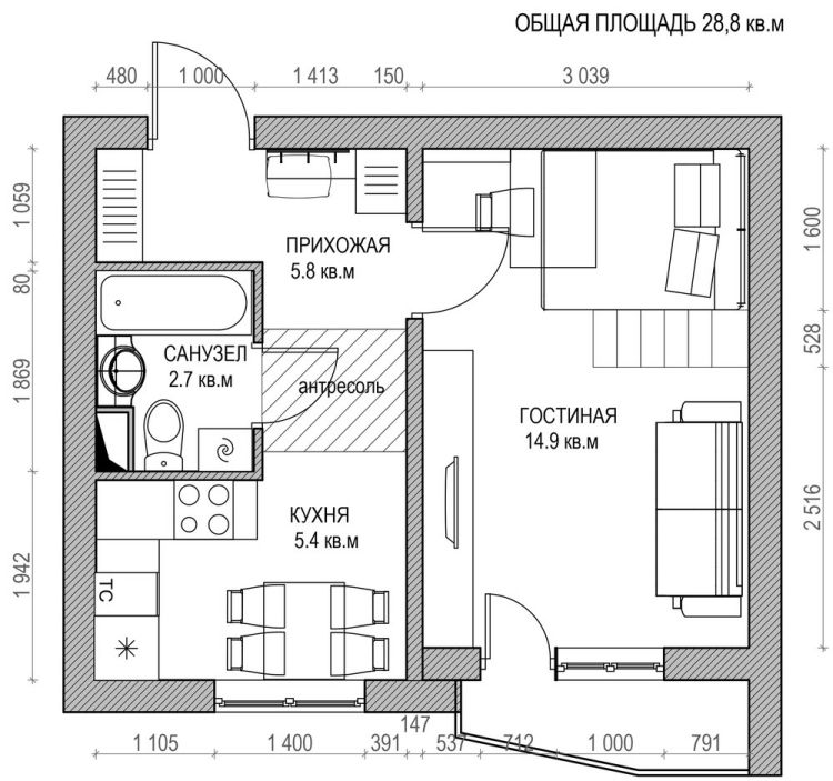 liten-lägenhet-uppsättning-30qm-plan-plan-plan-rum-division-möbler