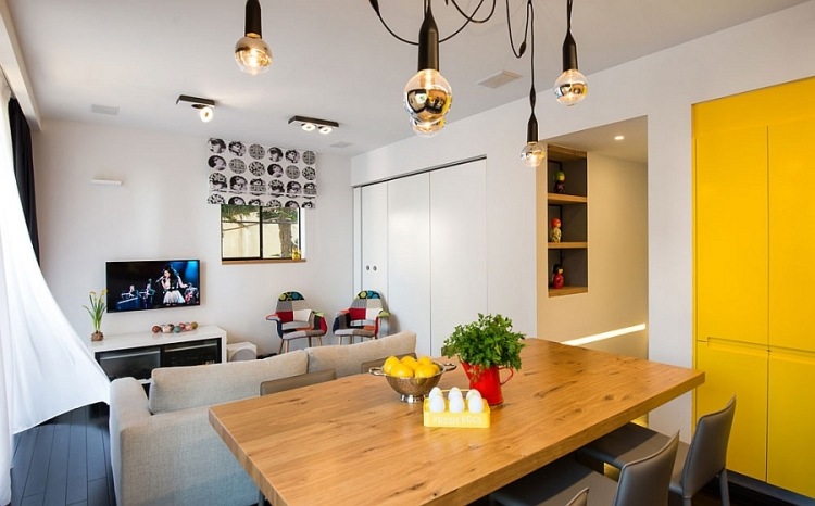 liten lägenhet-möblering-kök-vardagsrum-svart-plank-golv