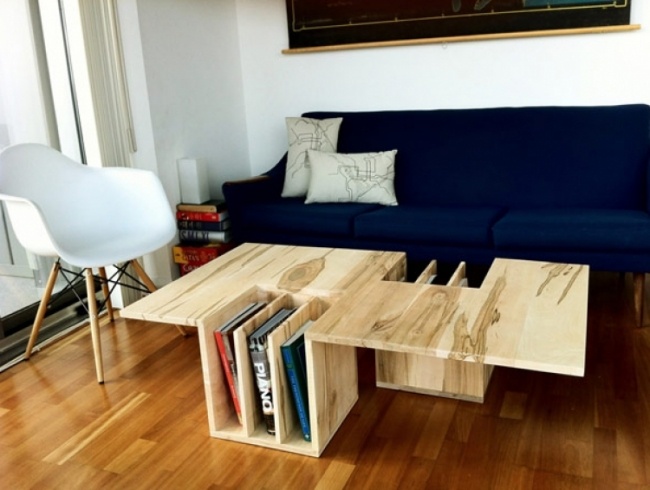 Inred liten lägenhet funktionella möbler trä soffbord