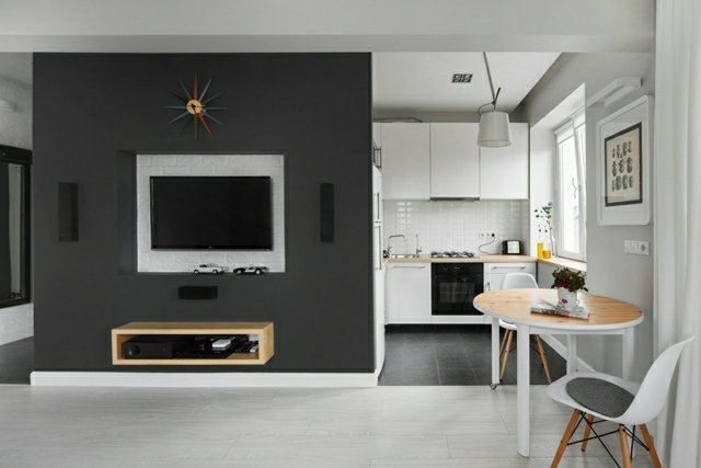 Vägg enhet TV skåp trä rumsavdelare liten lägenhet
