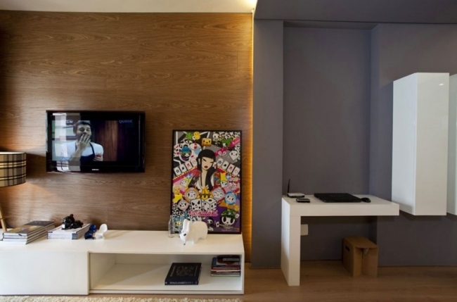 Skrivbord design-väggmonterat-vit blank TV-skåp