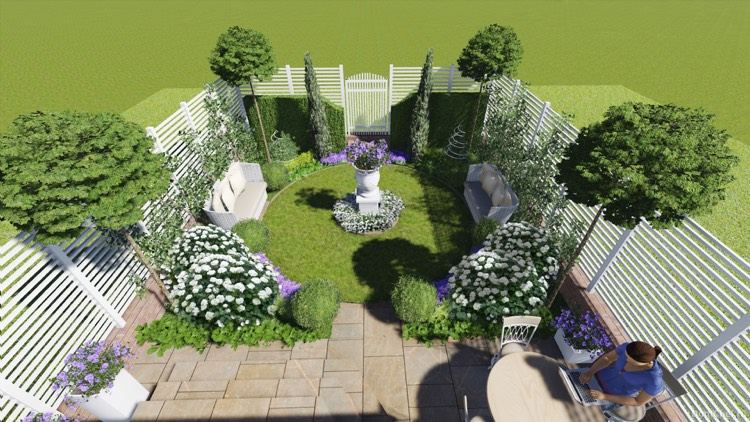 trädgård-design-lite-pengar-rund-gräsmatta-prydnadsbuskar