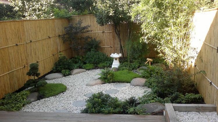 inspiration liten japansk trädgård bakgård staket bambu plantering