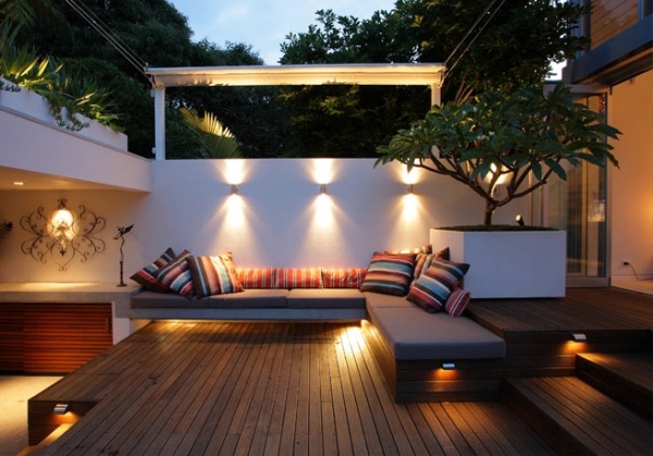 Bankirai terrass designidéer belysning lounge set