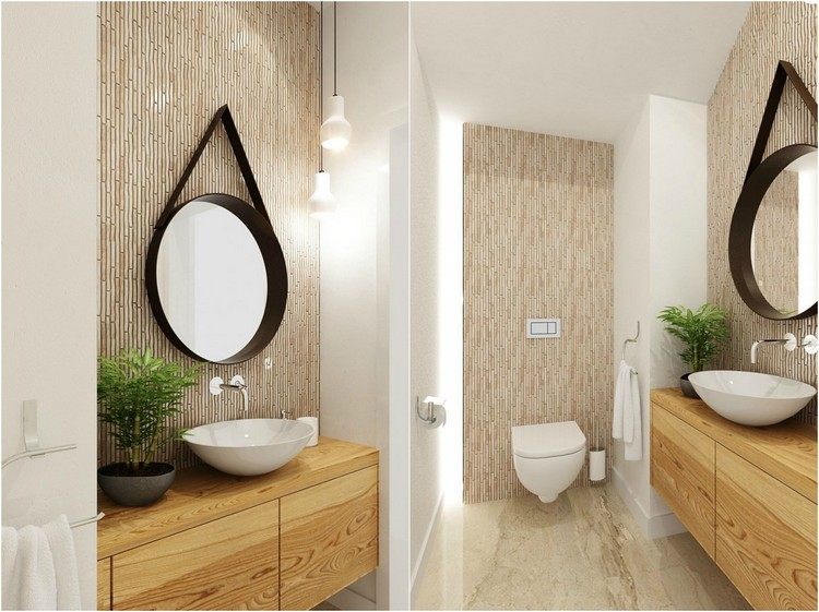 Litet badrum wellness oas-väggplattor-bambu-trä-handfat