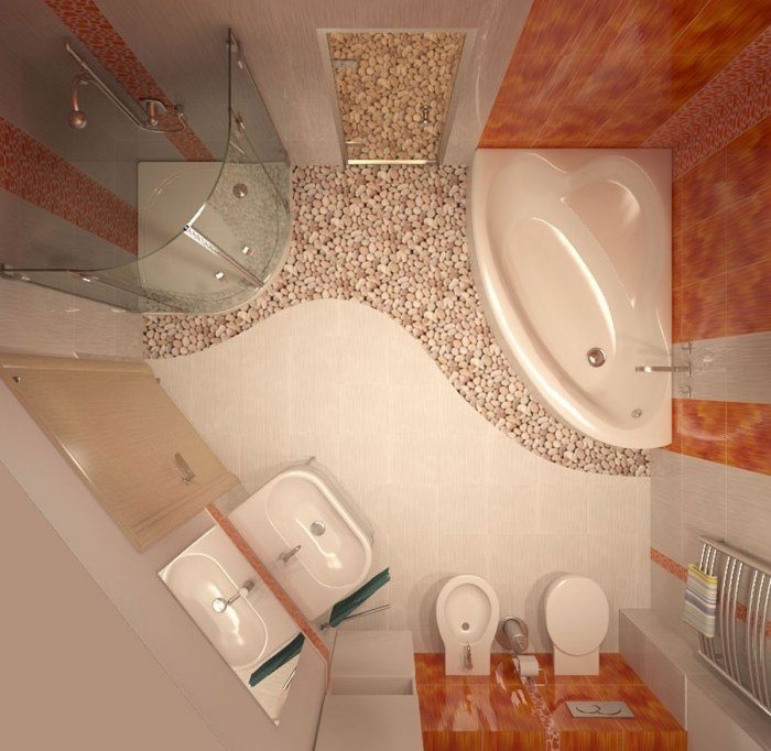 små badrumsplattor idéer-hörn-bad-dusch-orange-grädde-kombination