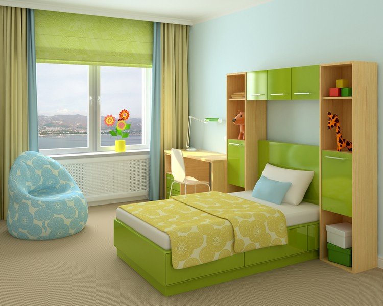 små-barn-rum-inredning-möbler-hyllor-över-säng