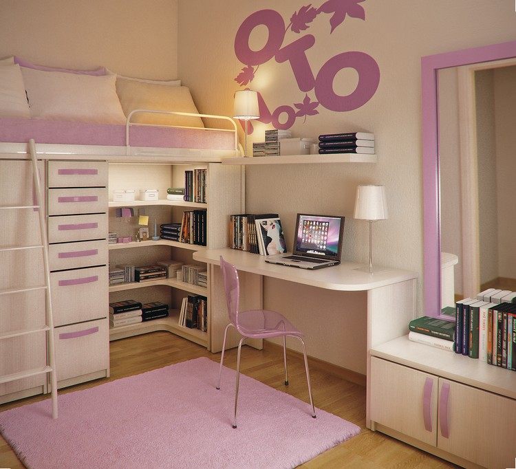 litet-barn-rum-inredning-design-flicka-loft säng-garderob-skrivbord